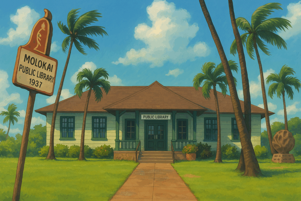 An illustration showing the Molokaʻi Public Library